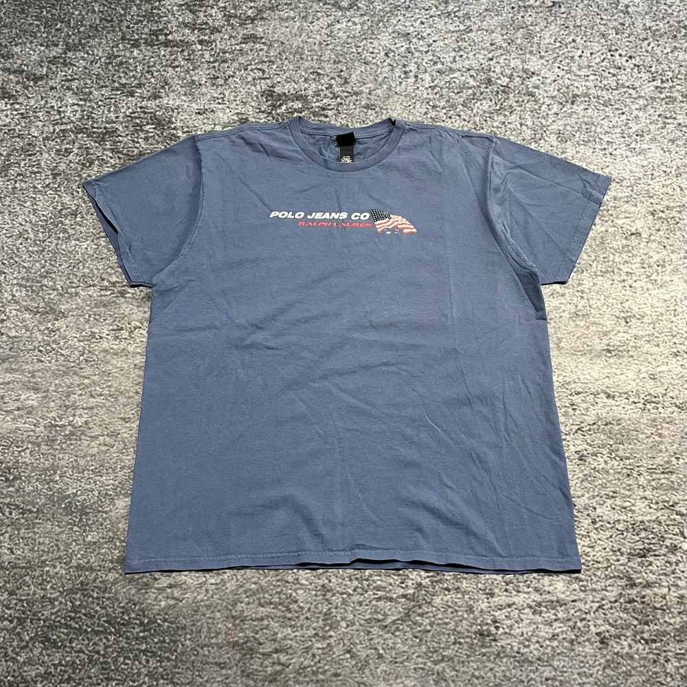 Polo Jeans Co Ralph Lauren T Shirt Mens XL‎ Blue Spell Out Logo Vintage 2000s